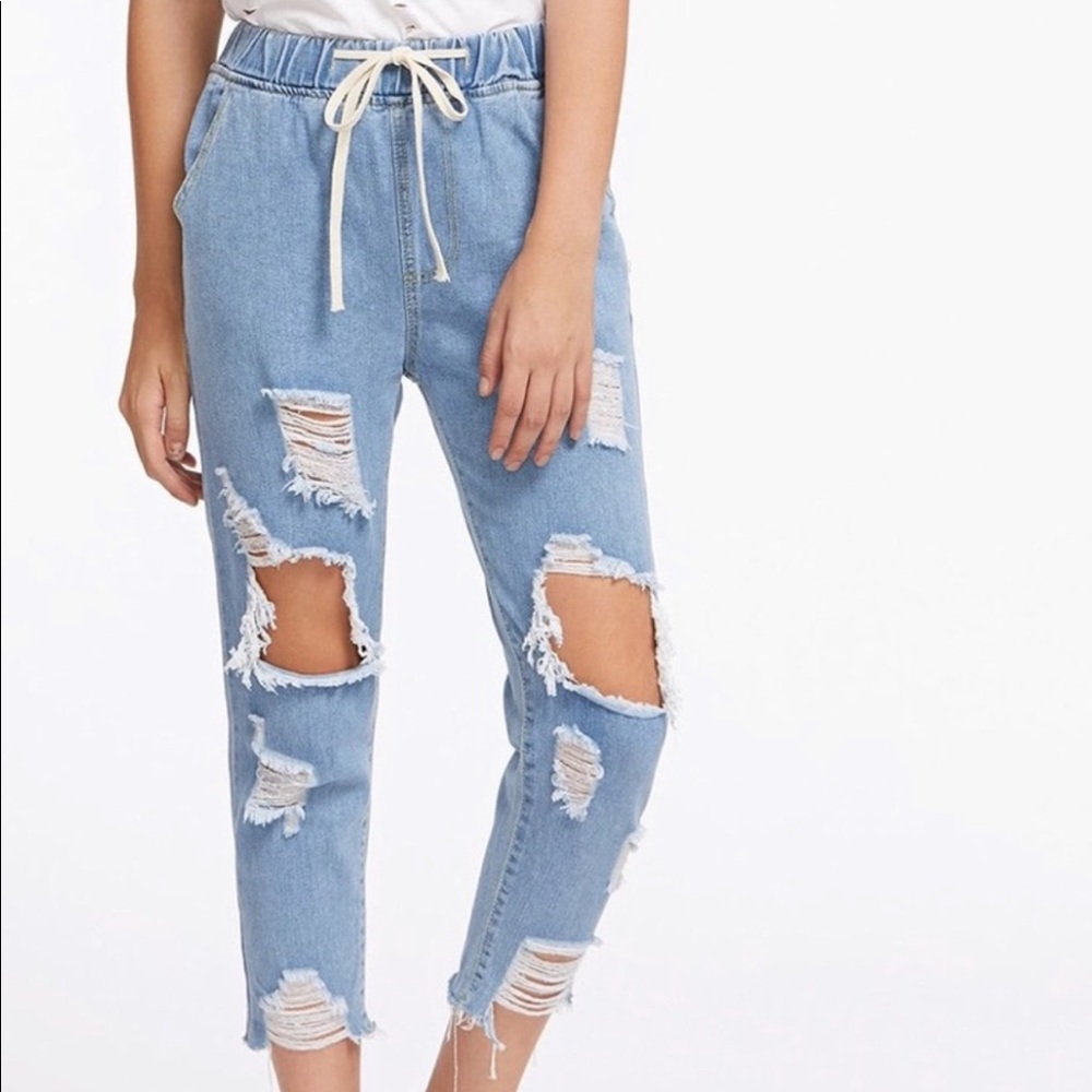 : : Elastic Band Mom Jeans : :